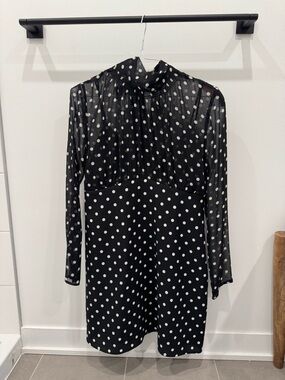 Topshop Black and White Polka Dot Long Sleeve Dress